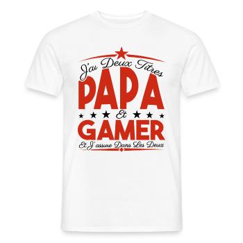 J'ai deux titres Papa et Gamer, Cadeau Papa. - T-shirt homme - blanc - Devant - AI Model Male 178 dark (178cm)