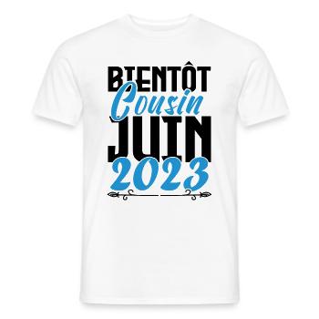 Cadeau Annonce grossesse bientôt Cousin Juin 2023. - T-shirt homme - blanc - Devant - AI Model Male 178 dark (178cm)
