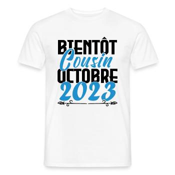 Annonce grossesse. bientôt Cousin Octobre 2023. - T-shirt homme - blanc - Devant - AI Model Male 178 dark (178cm)