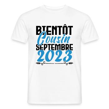 Annonce grossesse. bientôt Cousin Septembre 2023. - T-shirt homme - blanc - Devant - AI Model Male 178 dark (178cm)