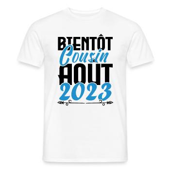 Annonce grossesse. bientôt Cousin Aout 2023. - T-shirt homme - blanc - Devant - AI Model Male 178 dark (178cm)