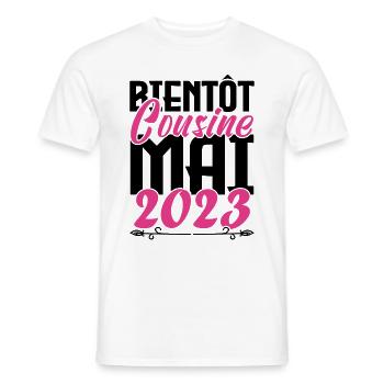 Annonce grossesse. bientôt Cousine Mai 2023. - T-shirt homme - blanc - Devant - AI Model Male 178 dark (178cm)