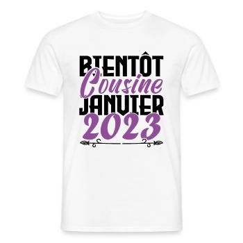 Annonce grossesse. bientôt Cousine Janvier 2023. - T-shirt homme - blanc - Devant - AI Model Male 178 dark (178cm)