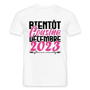 Annonce grossesse. bientôt Cousine Décembre 2023. - T-shirt homme - blanc - Devant - AI Model Male 178 dark (178cm)