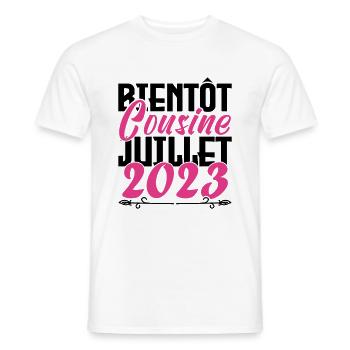 Annonce grossesse. bientôt Cousine Juillet 2023. - T-shirt homme - blanc - Devant - AI Model Male 178 dark (178cm)
