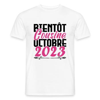 Annonce grossesse. bientôt Cousine Octobre 2023. - T-shirt homme - blanc - Devant - AI Model Male 178 dark (178cm)