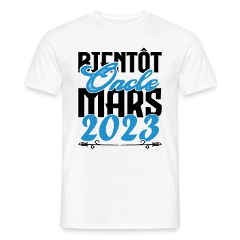 Cadeau Annonce grossesse. bientôt Oncle Mars 2023. - T-shirt homme - blanc - Devant - AI Model Male 178 dark (178cm)