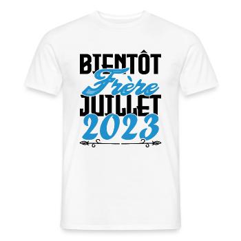Annonce grossesse. bientôt Frère Juillet 2023. - T-shirt homme - blanc - Devant - AI Model Male 178 dark (178cm)