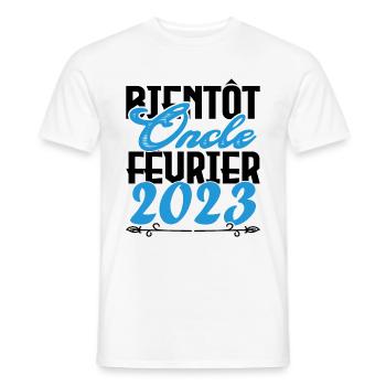 Annonce grossesse. bientôt Oncle Février 2023. - T-shirt homme - blanc - Devant - AI Model Male 178 dark (178cm)