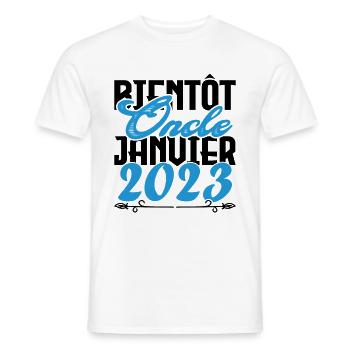 Annonce grossesse. bientôt Oncle Janvier 2023. - T-shirt homme - blanc - Devant - AI Model Male 178 dark (178cm)
