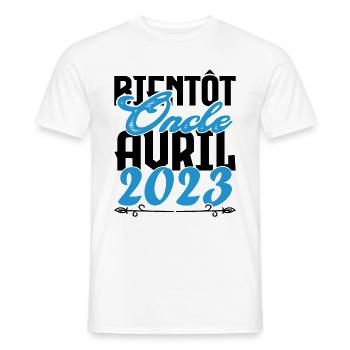 Annonce grossesse. bientôt Oncle Avril 2023. - T-shirt homme - blanc - Devant - AI Model Male 178 dark (178cm)
