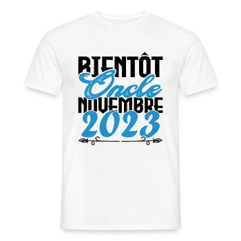 Annonce grossesse. bientôt Oncle Novembre 2023. - T-shirt homme - blanc - Devant - AI Model Male 178 dark (178cm)