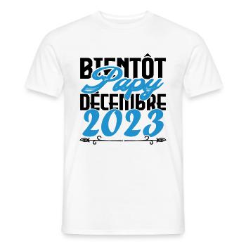 Annonce grossesse bientôt Papy Décembre 2023 - T-shirt homme - blanc - Devant - AI Model Male 178 dark (178cm)
