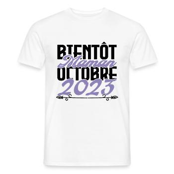 Annonce grossesse. bientôt Maman Octobre 2023.mama - T-shirt homme - blanc - Devant - AI Model Male 178 dark (178cm)