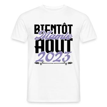 Annonce grossesse. bientôt Mamie Aout 2023. août. - T-shirt homme - blanc - Devant - AI Model Male 178 dark (178cm)