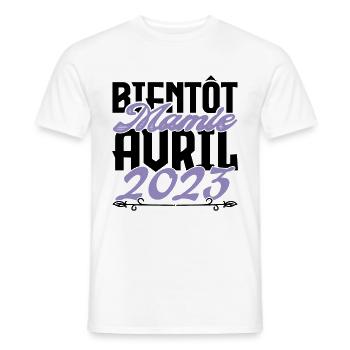 Annonce grossesse. bientôt Mamie Avril 2023. - T-shirt homme - blanc - Devant - AI Model Male 178 dark (178cm)