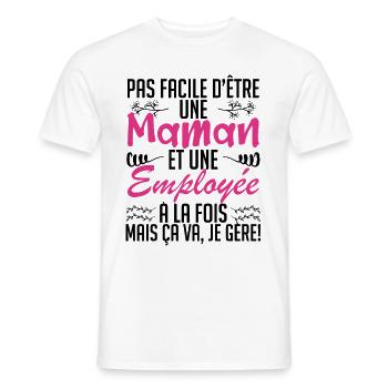 pas facile d'être une maman et une Employée - T-shirt homme - blanc - Devant - AI Model Male 178 dark (178cm)