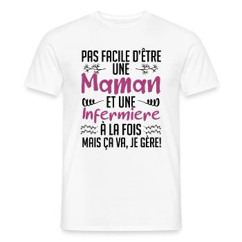 pas facile d'être une maman et une Infermière. - T-shirt homme - blanc - Devant - AI Model Male 178 dark (178cm)
