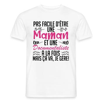 pas facile d'être une maman et une Documentaliste - T-shirt homme - blanc - Devant - AI Model Male 178 dark (178cm)