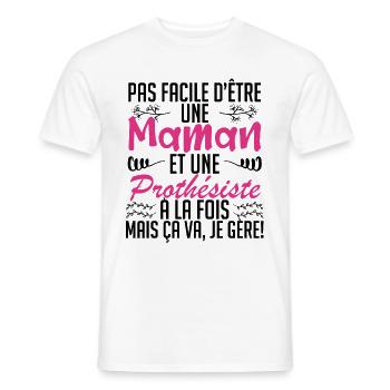 pas facile d'être une maman et une Prothésiste. - T-shirt homme - blanc - Devant - AI Model Male 178 dark (178cm)