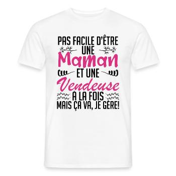 pas facile d'être une maman et une Vendeuse. - T-shirt homme - blanc - Devant - AI Model Male 178 dark (178cm)