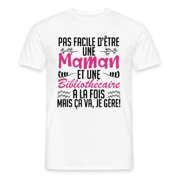 pas facile d'être une maman et une Bibliothécaire. - T-shirt homme - blanc - Devant - AI Model Male 178 dark (178cm)