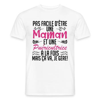 pas facile d'être une maman et une Puéricultrice. - T-shirt homme - blanc - Devant - AI Model Male 178 dark (178cm)