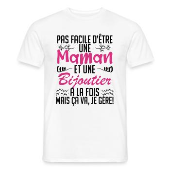pas facile d'être une maman et une Bijoutier. - T-shirt homme - blanc - Devant - AI Model Male 178 dark (178cm)