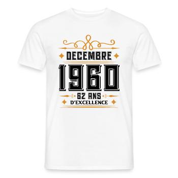 né en DÉCEMBRE 1960, 62 ans, cadeau d'anniversaire - T-shirt homme - blanc - Devant - AI Model Male 178 dark (178cm)