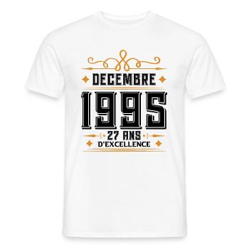 né en DÉCEMBRE 1995, 27 ans, cadeau d'anniversaire - T-shirt homme - blanc - Devant - AI Model Male 178 dark (178cm)