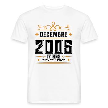né en DÉCEMBRE 2005, 17 ans, cadeau anniversaire. - T-shirt homme - blanc - Devant - AI Model Male 178 dark (178cm)