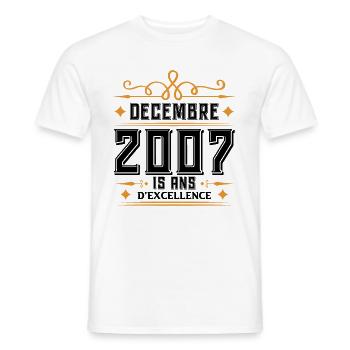 né en DÉCEMBRE 2007, 15 ans, cadeau anniversaire. - T-shirt homme - blanc - Devant - AI Model Male 178 dark (178cm)