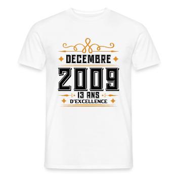 né en DÉCEMBRE 2009, 13 ans, cadeau anniversaire. - T-shirt homme - blanc - Devant - AI Model Male 178 dark (178cm)