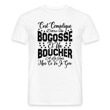 c'est compliqué d'être un Bogosse et un Boucher. - T-shirt homme - blanc - Devant - AI Model Male 178 dark (178cm)