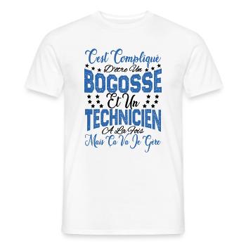 c'est compliqué d'être un Bogosse et un Technicien - T-shirt homme - blanc - Devant - AI Model Male 178 dark (178cm)
