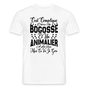 c'est compliqué d'être un Bogosse et un Animalier. - T-shirt homme - blanc - Devant - AI Model Male 178 dark (178cm)