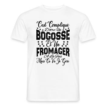 c'est compliqué d'être un Bogosse et un Fromager. - T-shirt homme - blanc - Devant - AI Model Male 178 dark (178cm)