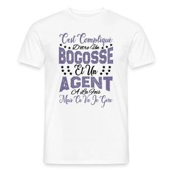 c'est compliqué d'être un Bogosse et un Agent. - T-shirt homme - blanc - Devant - AI Model Male 178 dark (178cm)