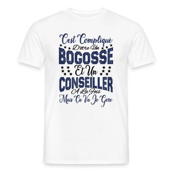 c'est compliqué d'être un Bogosse et un Conseiller - T-shirt homme - blanc - Devant - AI Model Male 178 dark (178cm)