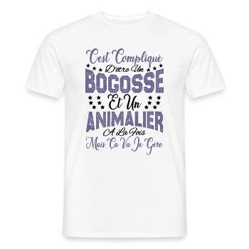 c'est compliqué d'être un Bogosse et un Animalier. - T-shirt homme - blanc - Devant - AI Model Male 178 dark (178cm)
