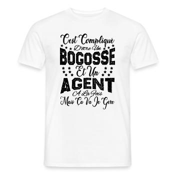 c'est compliqué d'être un Bogosse et un Agent. - T-shirt homme - blanc - Devant - AI Model Male 178 dark (178cm)