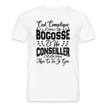 c'est compliqué d'être un Bogosse et un Conseiller - T-shirt homme - blanc - Devant - AI Model Male 178 dark (178cm)