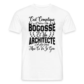 c'est compliqué d'être un Bogosse et un Architecte - T-shirt homme - blanc - Devant - AI Model Male 178 dark (178cm)