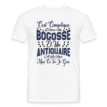 c'est compliqué d'être un Bogosse et un Antiquaire - T-shirt homme - blanc - Devant - AI Model Male 178 dark (178cm)