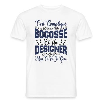 c'est compliqué d'être un Bogosse et un Designer. - T-shirt homme - blanc - Devant - AI Model Male 178 dark (178cm)