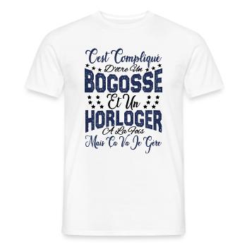 c'est compliqué d'être un Bogosse et un Horloger. - T-shirt homme - blanc - Devant - AI Model Male 178 dark (178cm)