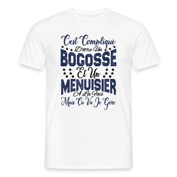 c'est compliqué d'être un Bogosse et un Menuisier. - T-shirt homme - blanc - Devant - AI Model Male 178 dark (178cm)