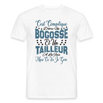 c'est compliqué d'être un Bogosse et un Tailleur. - T-shirt homme - blanc - Devant - AI Model Male 178 dark (178cm)
