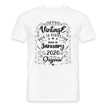 Vintage Né(e) en Janvier 2020 anniversaire janvier - T-shirt homme - blanc - Devant - AI Model Male 178 dark (178cm)