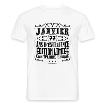 Vintage Janvier 77 ans. anniversaire janvier. - T-shirt homme - blanc - Devant - AI Model Male 178 dark (178cm)